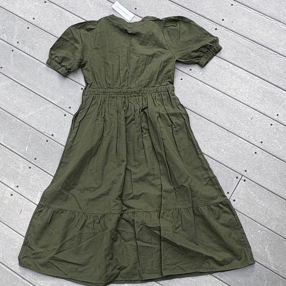 NWT Amour Vert Olive Green Maxi Linen Dress Small, pockets and side zipper
